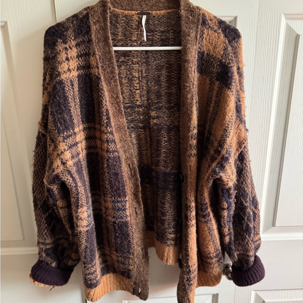 Free People Plaid Sepia cardigan